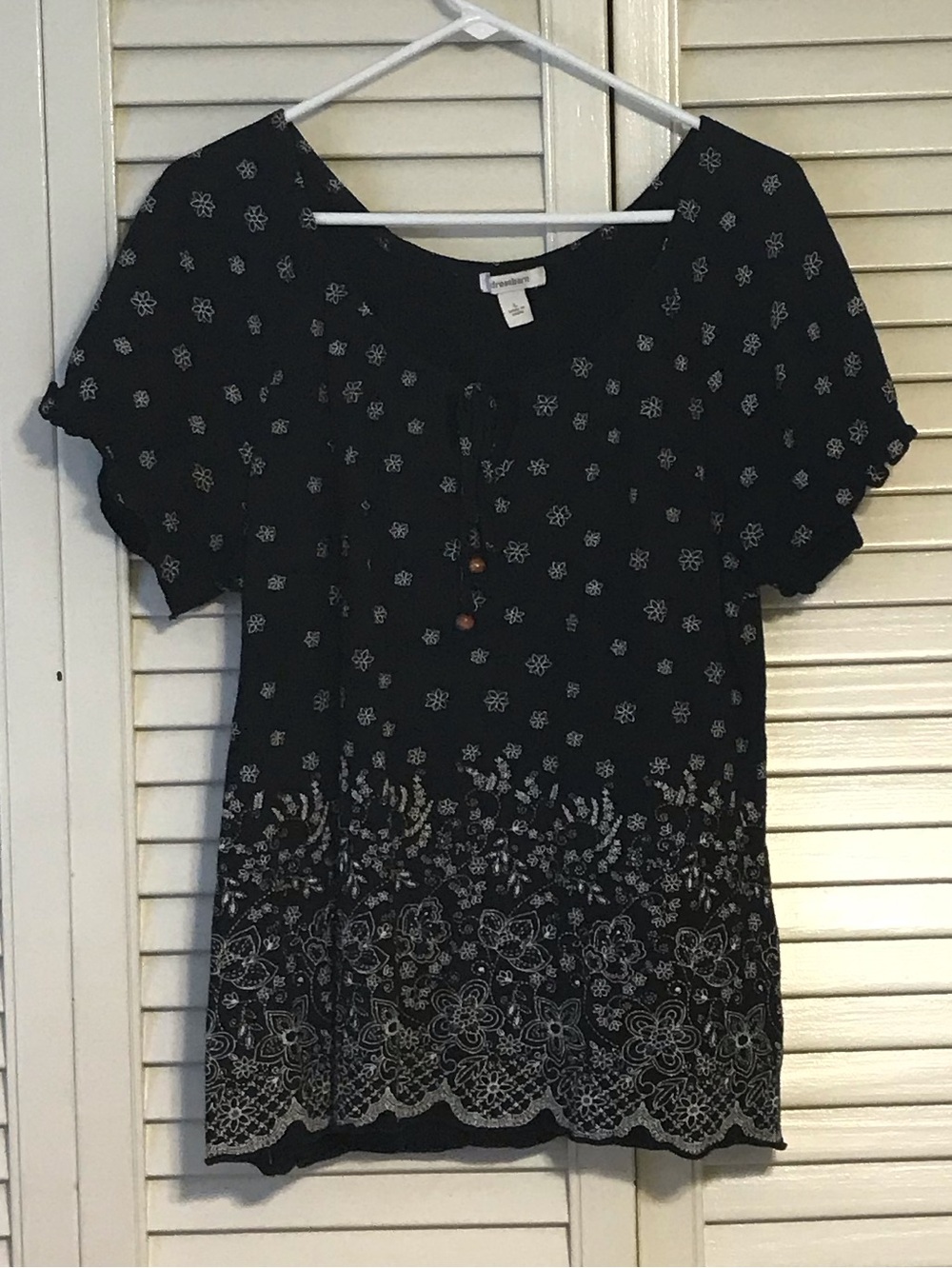 dressbarn Black Short-Sleeve Floral Print Blouse